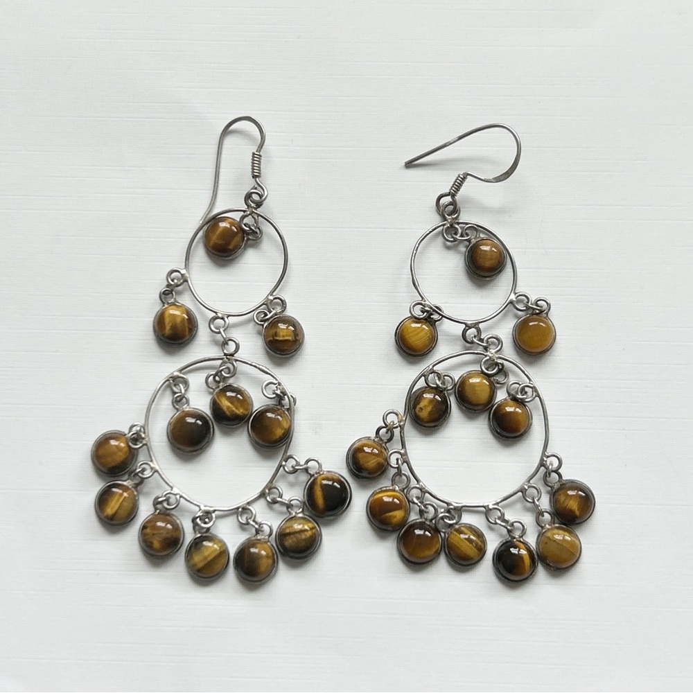 Statement Tiger’s Eye Sterling Silver Chandelier … - image 7